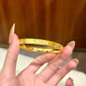 小众轻奢沙金黄金色碎冰冰手镯新款 高级首饰手镯 爆闪实心手环女款