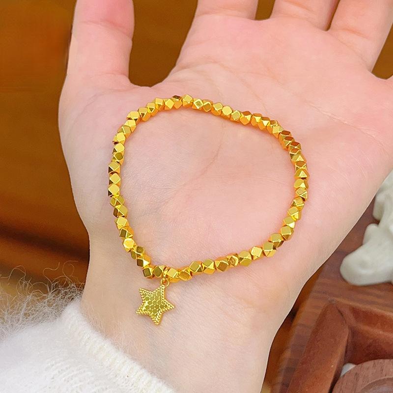 新中式古法沙金龙鳞五角星手链