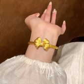 沙金点钻立体金色古法大蝴蝶结手镯拉丝在逃公主开口镯子女送礼物