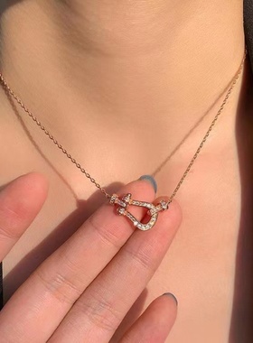 高级幸运马蹄项链航海马蹄扣锁骨链轻奢旋转欧美设计感直播抖音