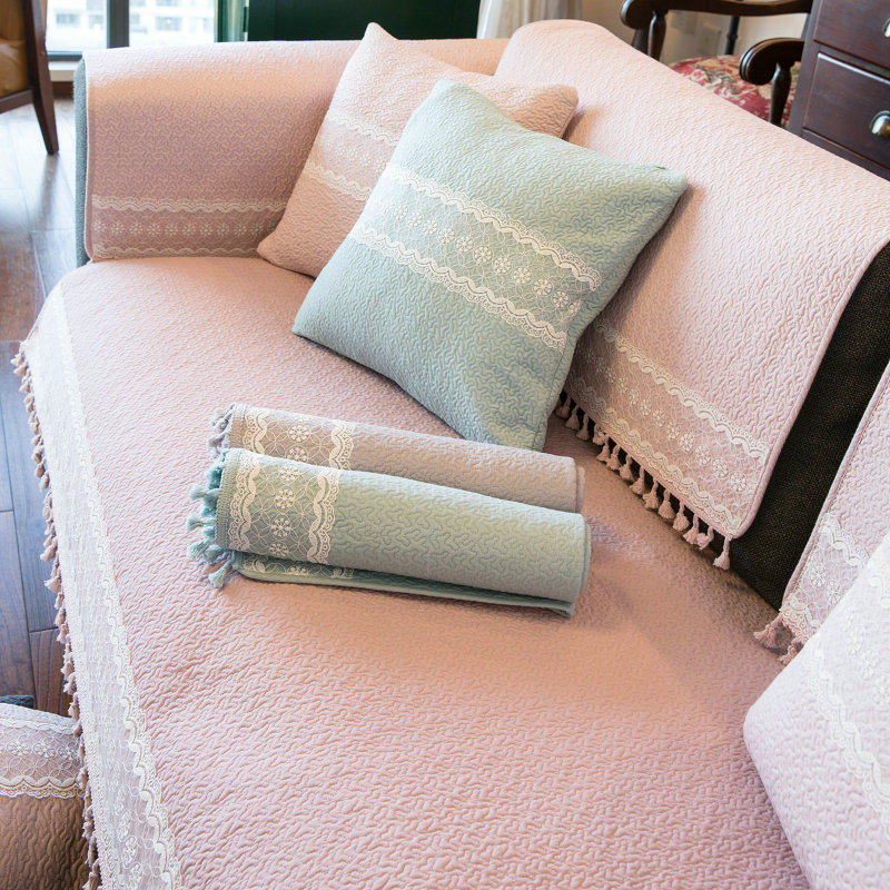 流苏蕾丝花边水洗棉纯棉沙发垫布艺坐垫子四季通用防滑套罩巾定做