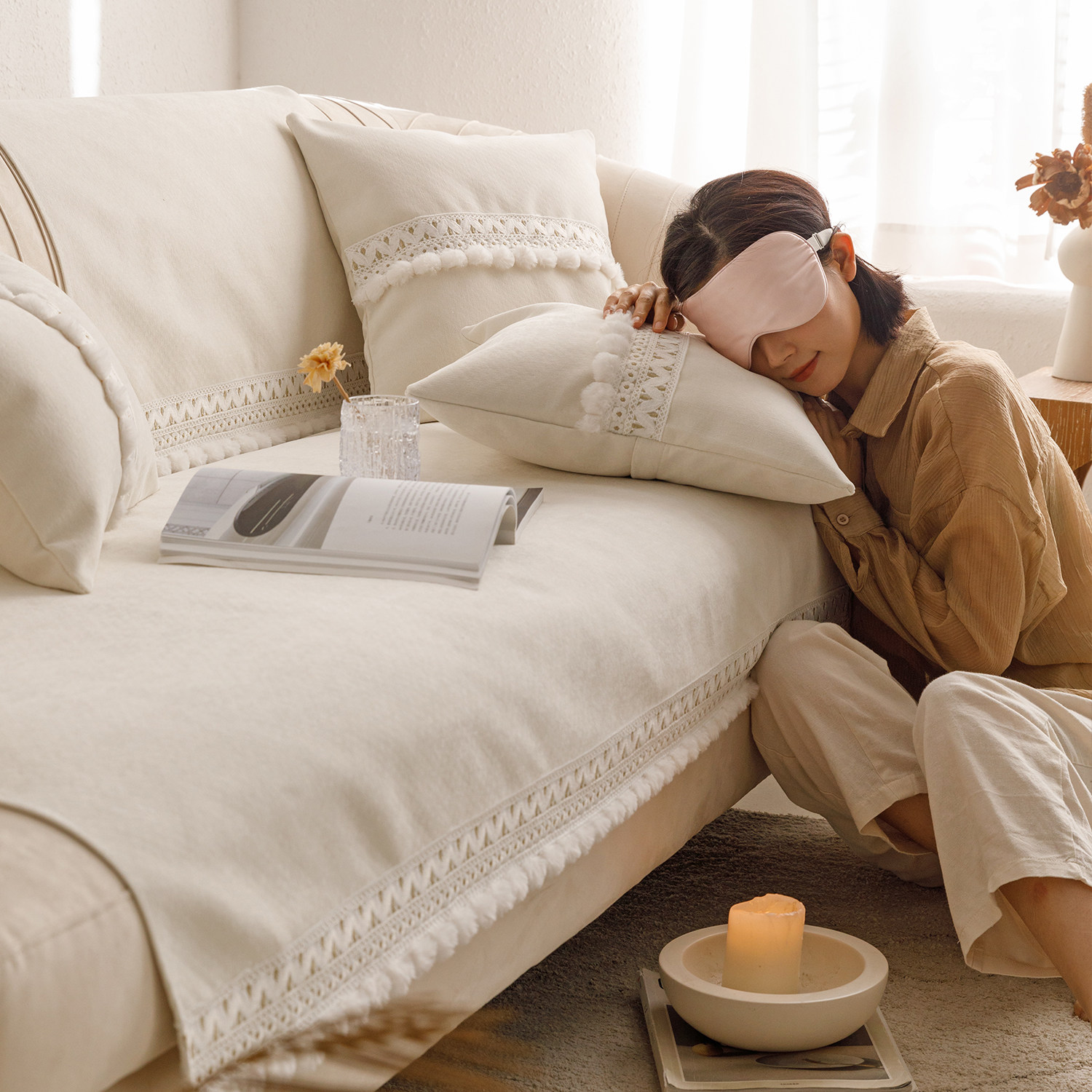 奶油风雪尼尔沙发垫四季通用简约防滑坐垫2023新款沙发套罩盖布巾,居家布艺,沙发垫,淘宝优惠券,粉丝福利购,淘宝优惠卷