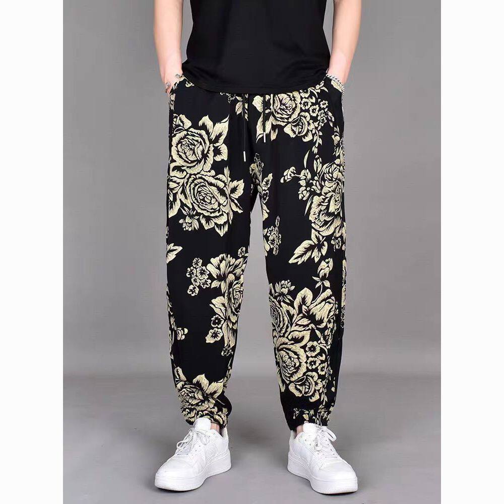 2025新款运动哈伦裤新中式时尚印花束脚裤宽松百搭帅气休闲裤男裤