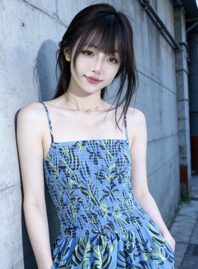 兮兮花颜棉麻吊带无袖连衣裙女气质碎花显瘦度假风A字长裙子