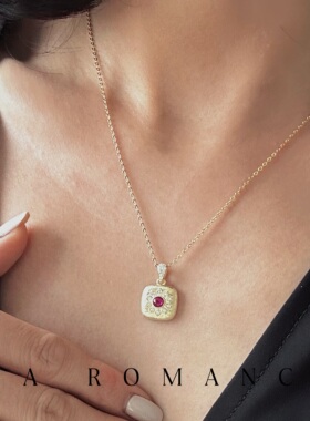 JaR 法式复古18K金方糖宝石项链气质轻奢女高级感吊坠锁骨链