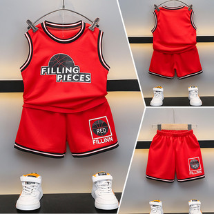 2026无袖薄款儿童篮球服套装夏季男女童运动两件套红色透气速干潮