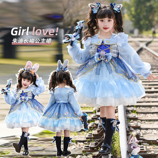 透气薄款女童兔子警官朱迪公主裙春秋长袖网纱连衣裙洛丽塔演出服