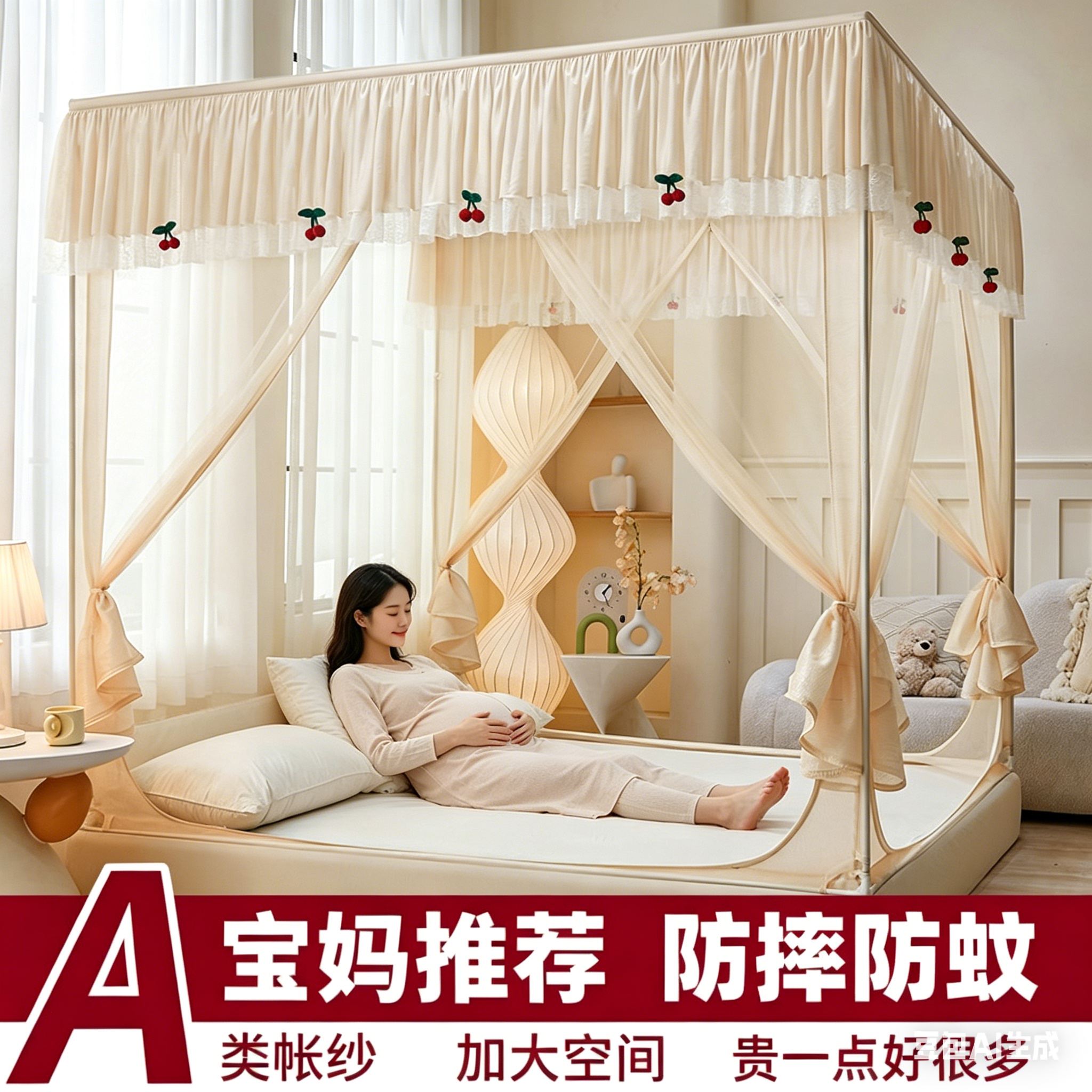2026新款蚊帐家用卧室孕妇防摔文帐全底婴儿防止掉床全罩A类M