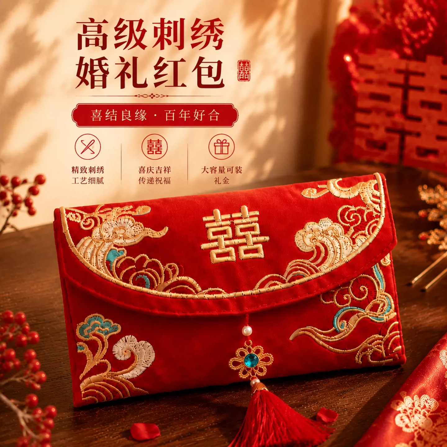 【喜结良缘】高级刺绣结婚红包图片