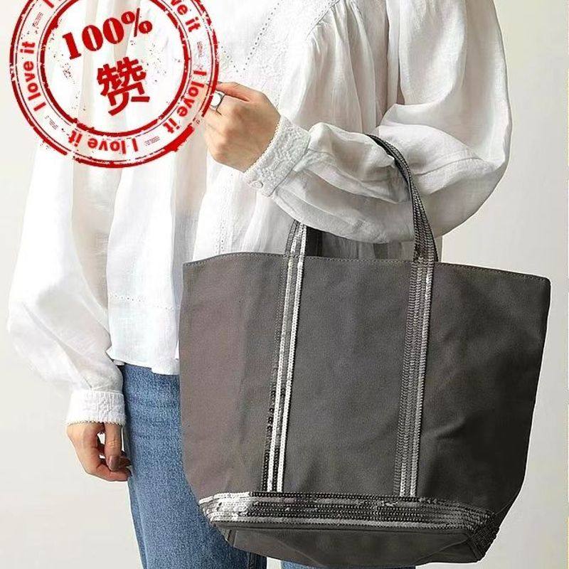 法式经典van彩虹新款帆布托特大包购物袋女网红亮片手提包精致ins