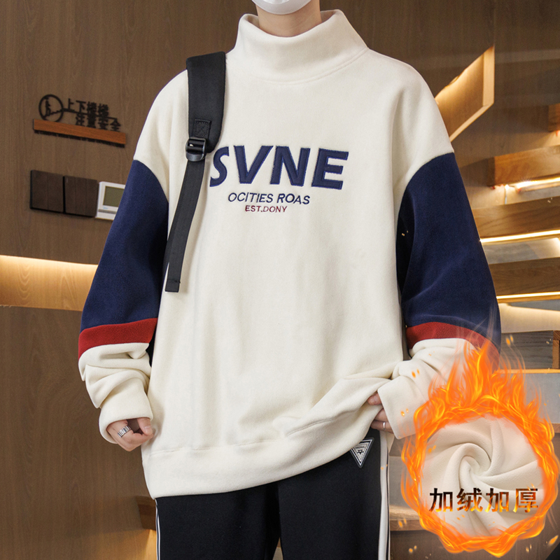 秋冬款加绒加厚卫衣男孩学生装保暖半高领打底衫青少年大童上衣服