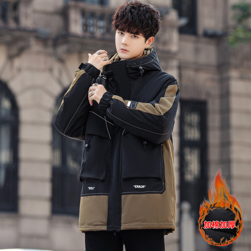 加绒羽绒棉服男装中长款连帽冬装