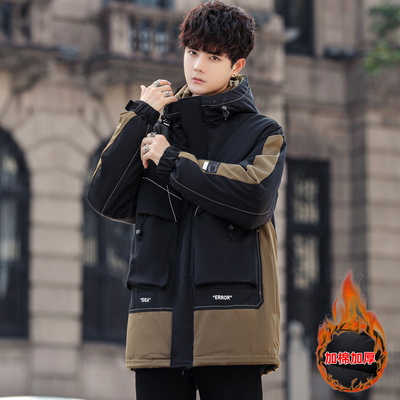 加绒羽绒棉服男装中长款连帽冬装