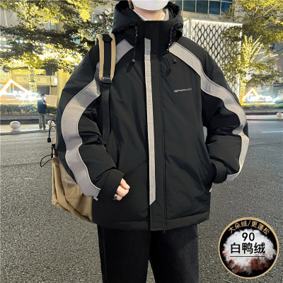 冬季13青少年羽绒服12帅气男孩初中学生胖大童加厚白鸭绒棉衣外套