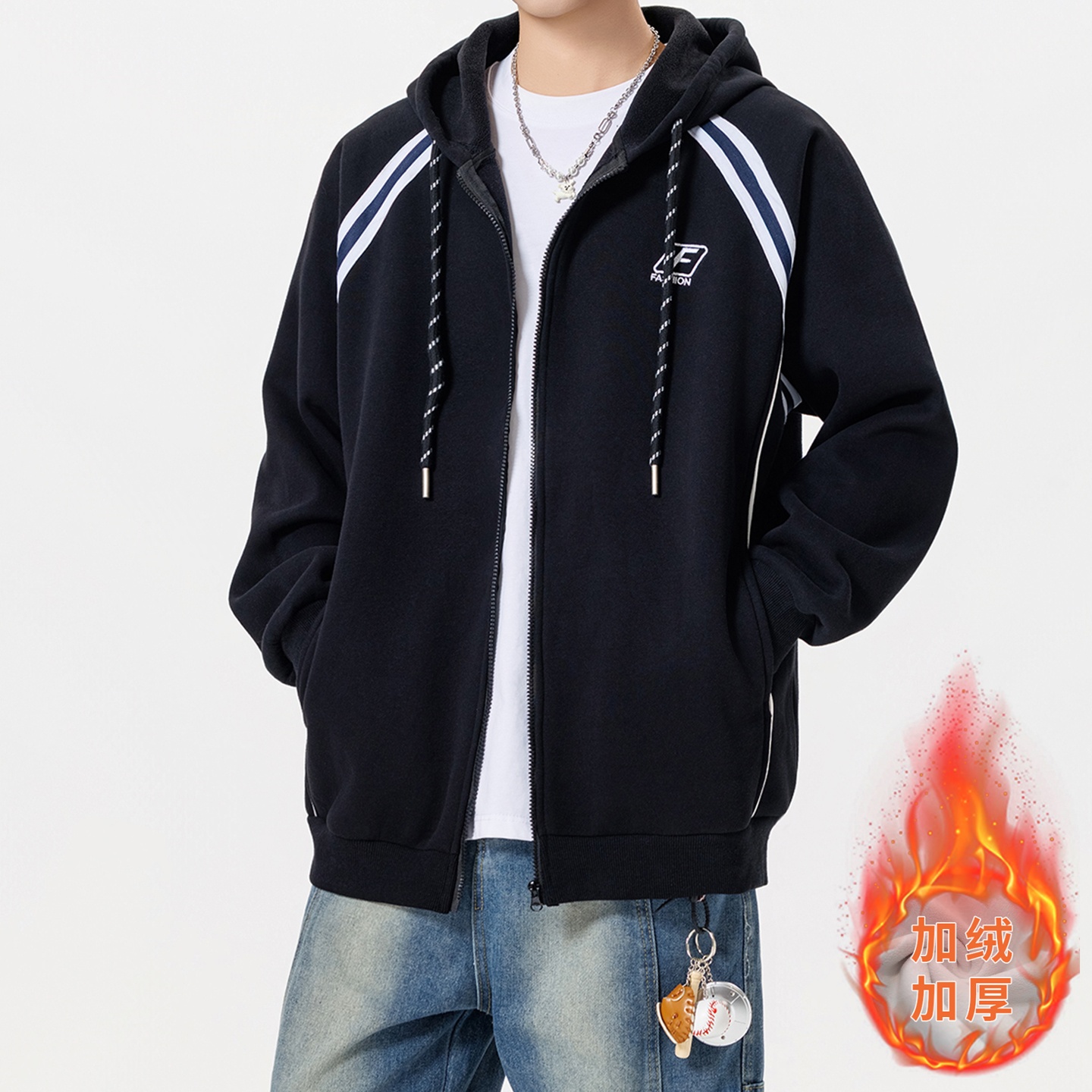 青少年学生连帽开衫加绒外套