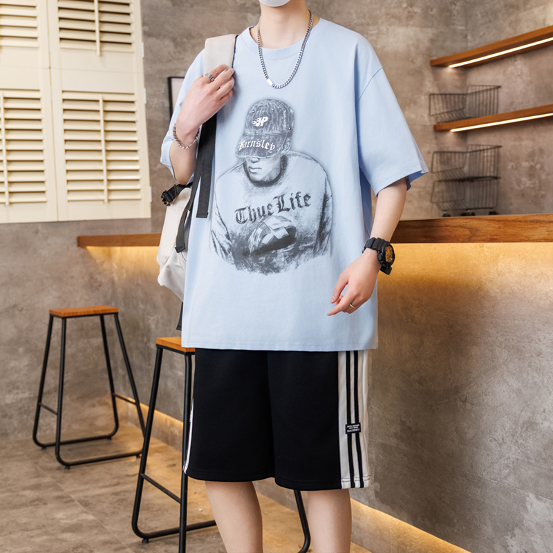 青少年短袖t恤男孩初中学生休闲运动套装薄款衣服大童夏装两件套