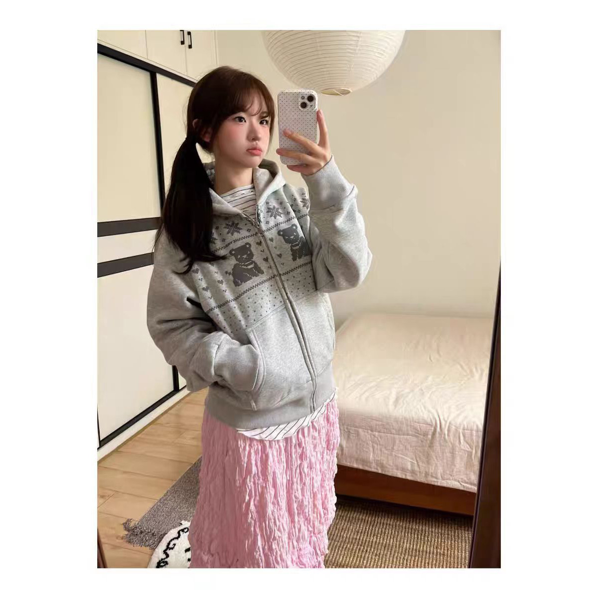 纯棉奶灰色开衫拉链卫衣外套女秋时尚防晒服
