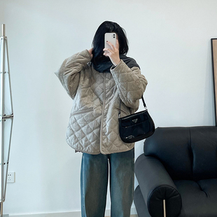 原色无染色 经典简约薄羊毛毛呢 骆驼绒填充圆领单排扣菱形格外套