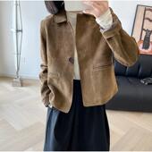 夹克上衣 小羊皮翻领一粒扣显瘦外搭短款 韩系复古高级感 显气质