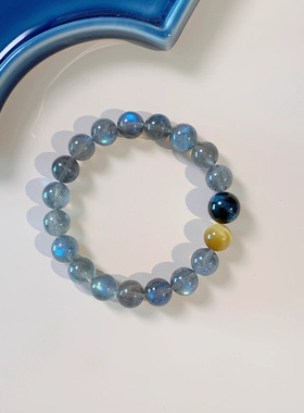 灰月光石拉长石设计款水晶手链金虎眼石蓝虎眼小众设计高级感