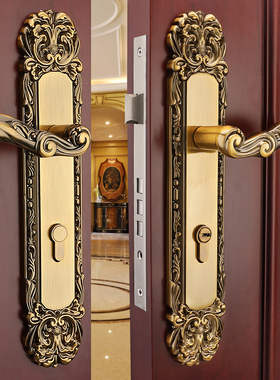 欧式室内门锁客厅大门静音房门锁对开门锁双开门锁豪华木大门锁具