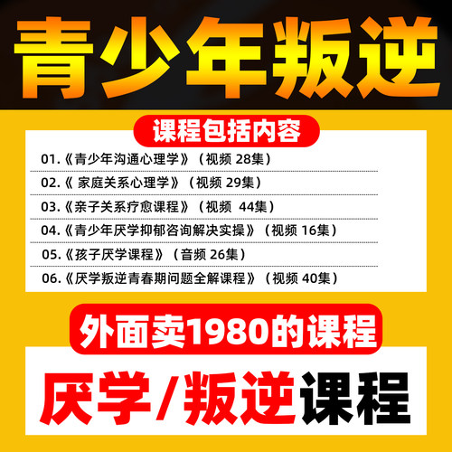 儿童青少年中小学生叛逆厌学焦虑心理学课程音视频沟通困难不想学