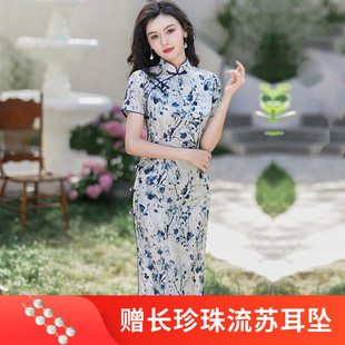 2024春夏款空气棉中长款旗袍修身显瘦日常连衣裙少女礼服女装