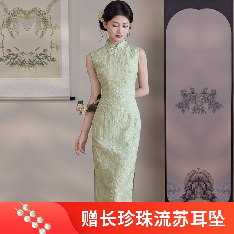 改良复古单层双层蕾丝绣花旗袍2026春夏新款高端气质日常连衣裙