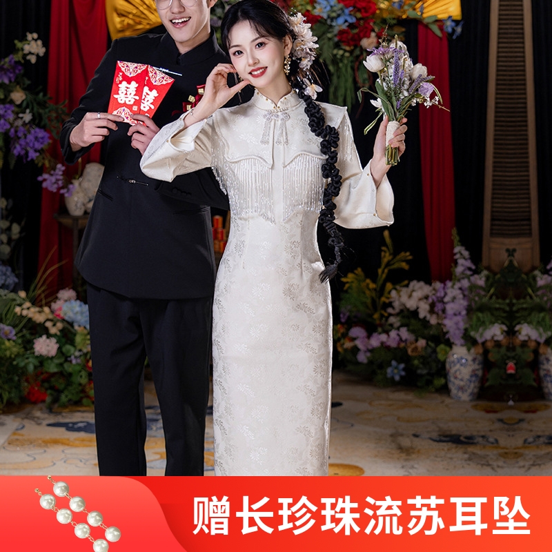 新式旗袍2025秋冬款中国风优雅气质长款复合蕾丝显瘦日常修身加绒