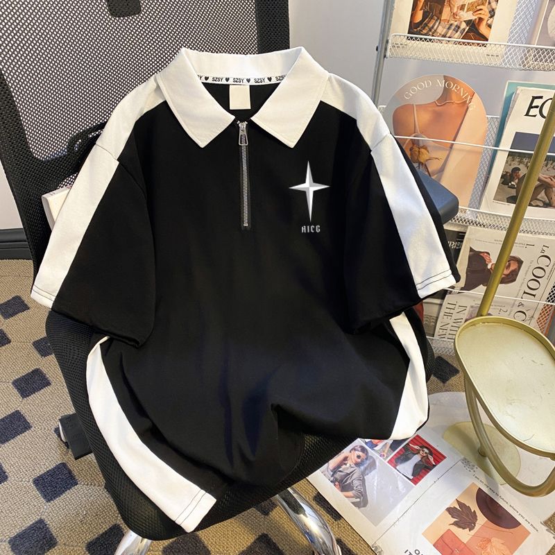【限时优惠】黑白半拉链POLO衫
