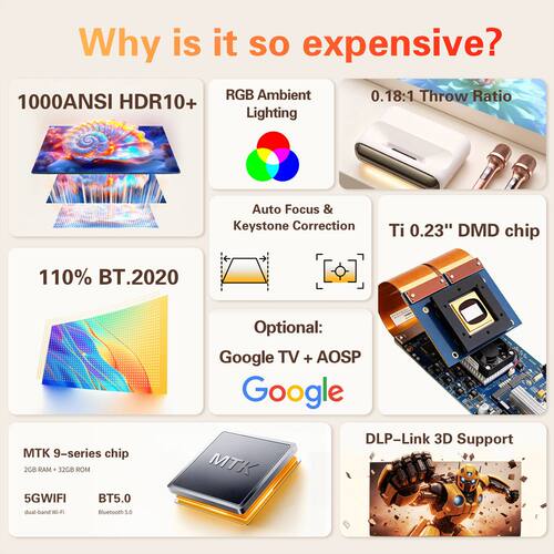 谷歌TV系统1080P高清投影仪家用超短焦三色激光迷你便携投影机