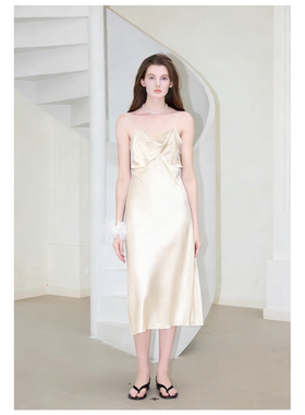 2024春夏新款百搭气质香槟色连衣裙原创设计师品牌