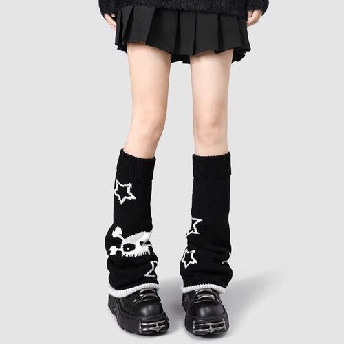 针织袜套堆堆袜y2k辣妹星星骷髅亚文化阔腿喇叭腿套长筒jk袜子女