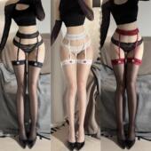 性感纯欲风蕾丝一体吊带袜女情趣黑丝超薄情调美腿塑形过膝长筒袜