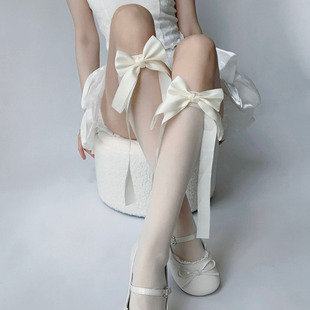 日系蝴蝶结及膝袜女夏季薄款半截袜子纯欲风性感高筒袜子jk小腿袜