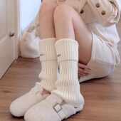 秋冬宽松腿套日系少女百搭堆堆袜金属标袜套保暖针织鞋 套女秋冬