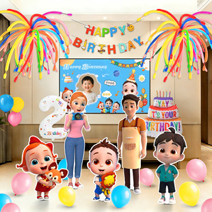 宝贝JoJo依娜恰恰主题生日场景布置男孩女童2两周岁派对气球KT板3