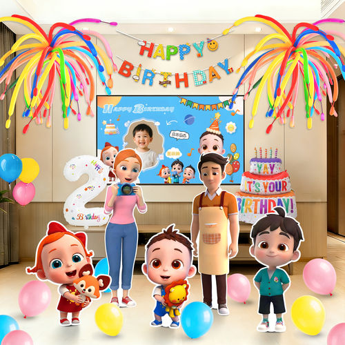 宝贝JoJo依娜恰恰主题生日场景布置男孩女童2两周岁派对气球KT板3