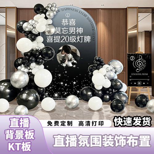直播间感谢大哥荣升20级16级灯牌仪式布置装饰海报气球背景墙kt板