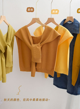 黄色系搭肩小披肩春秋2025外搭网红假领护颈椎配外套针织毛衣围巾