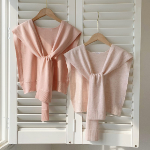 针织披肩外搭衬衫 毛衣女绿色显白搭肩空调房护颈秋冬保暖打结围巾