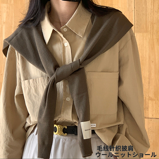 针织披肩春秋女交叉斗篷小披肩外搭高端毛线围巾夏季衬衫假领新款