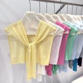 网红纯色百搭洋气针织打结绑带披肩女围巾空调护颈搭肩坎假领子