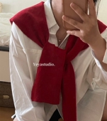 洋气百搭春秋爆款 复古绿色针织防风小披肩女外搭网红2025新款 时尚