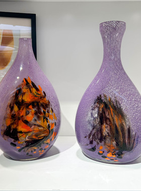 简约清新烟紫色琉璃花瓶家居餐桌样板间酒店氛围感装饰高级感摆件