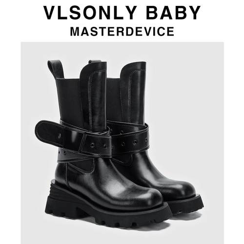 2025秋新款真皮厚底粗跟切尔西靴