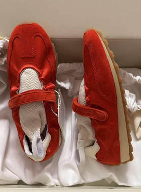 玛丽珍鞋女2025年春季新款复古单鞋芭蕾风德训薄底休闲运动鞋红色