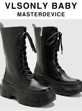 系带马丁靴女2025新款秋冬骑士靴增高中筒靴ins厚底短靴英伦风靴