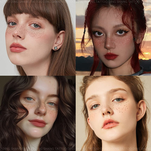 欧美雀斑妆容纹身贴金色