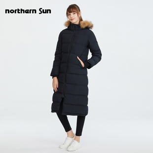 加拿大诺思山女长款 90%鹅绒羽绒服保暖通勤无线直充一体织8320